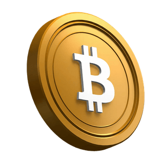 Moeda Bitcoin (BTC) em posição inclinada na área de destaque do design